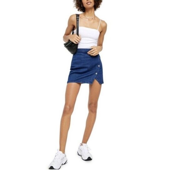 Free People We The Free Notched Denim Wrap Mini Short Skirt Women’s Sz 0 - Picture 3 of 12